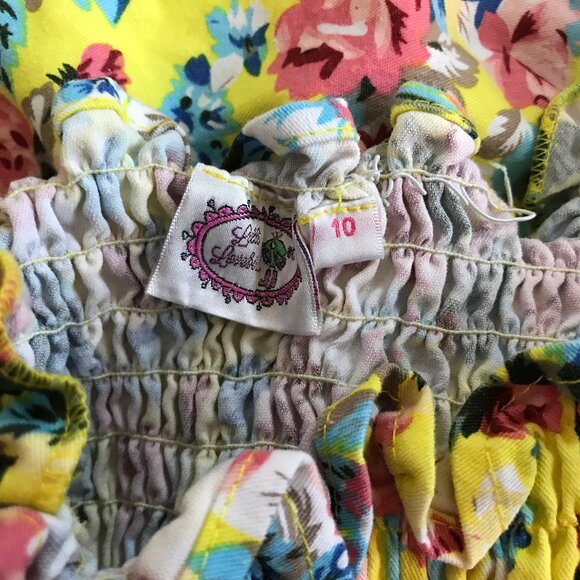 Lilli Lovebird Yellow Rose Flared Layered Floral Cotton Dress Girls 10 - Picture 6 of 7
